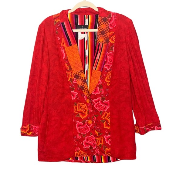 Carole Little Vintage Funky Flowing Art-Wear Rich Blazer Jacket Red 6 Petite - Picture 1 of 12